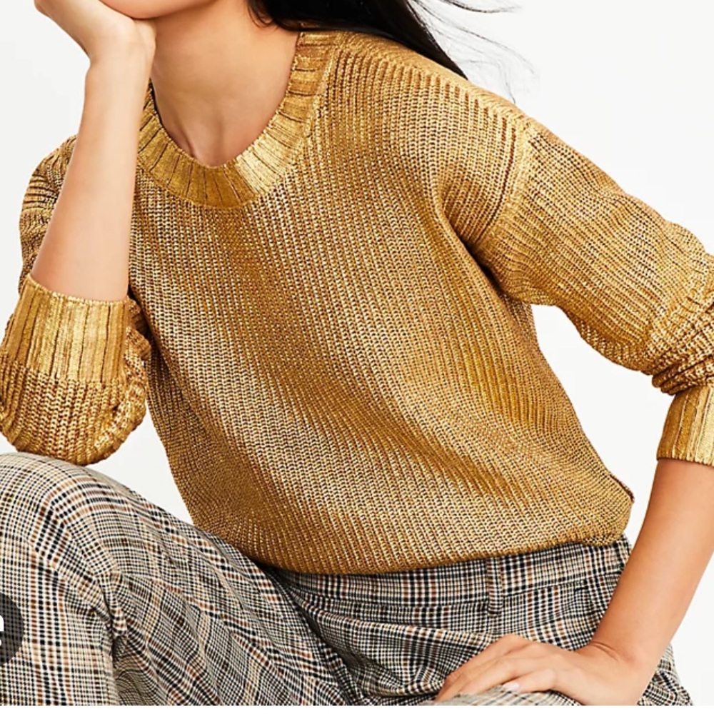 🍂🍁 Fall Loft Shimmer Ribbed Sweater Sz Large Petite